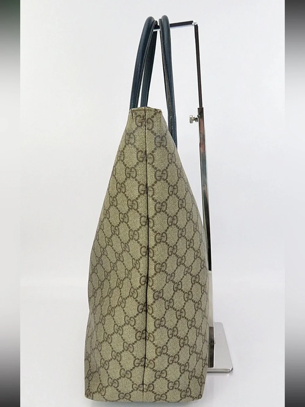 Gucci Beige GG Canvas Tote with Blue Leather Handles